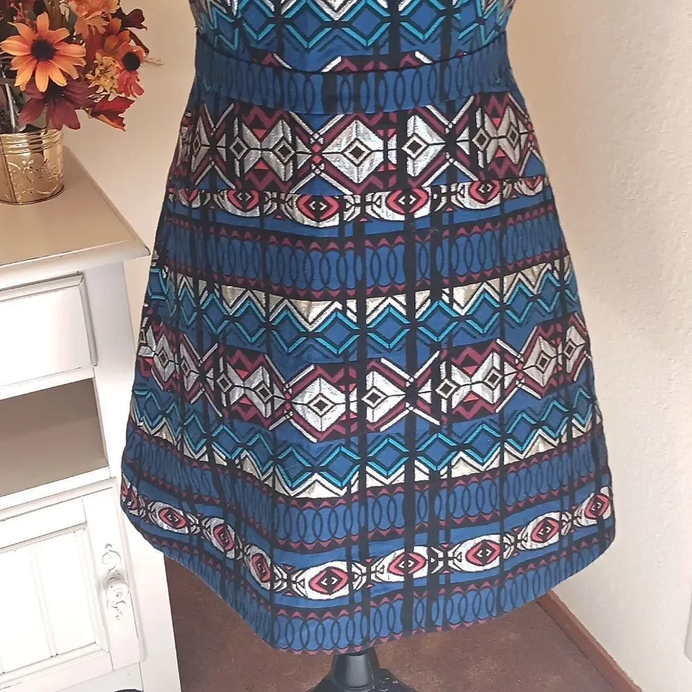 J. Crew Blue Patterned Dress Textured Windowpane Jacquard